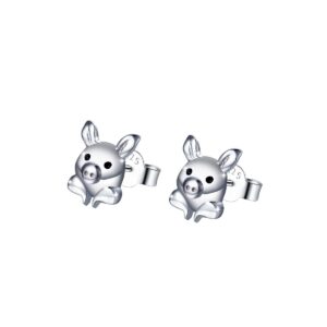 FLYOW 925 Sterling Silver Animal Earring Studs Cute Pig Earrings Women Pig Lover Gifts