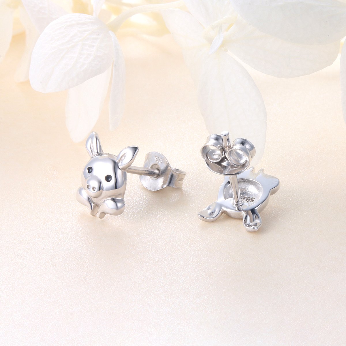 FLYOW 925 Sterling Silver Animal Earring Studs Cute Pig Earrings Women Pig Lover Gifts