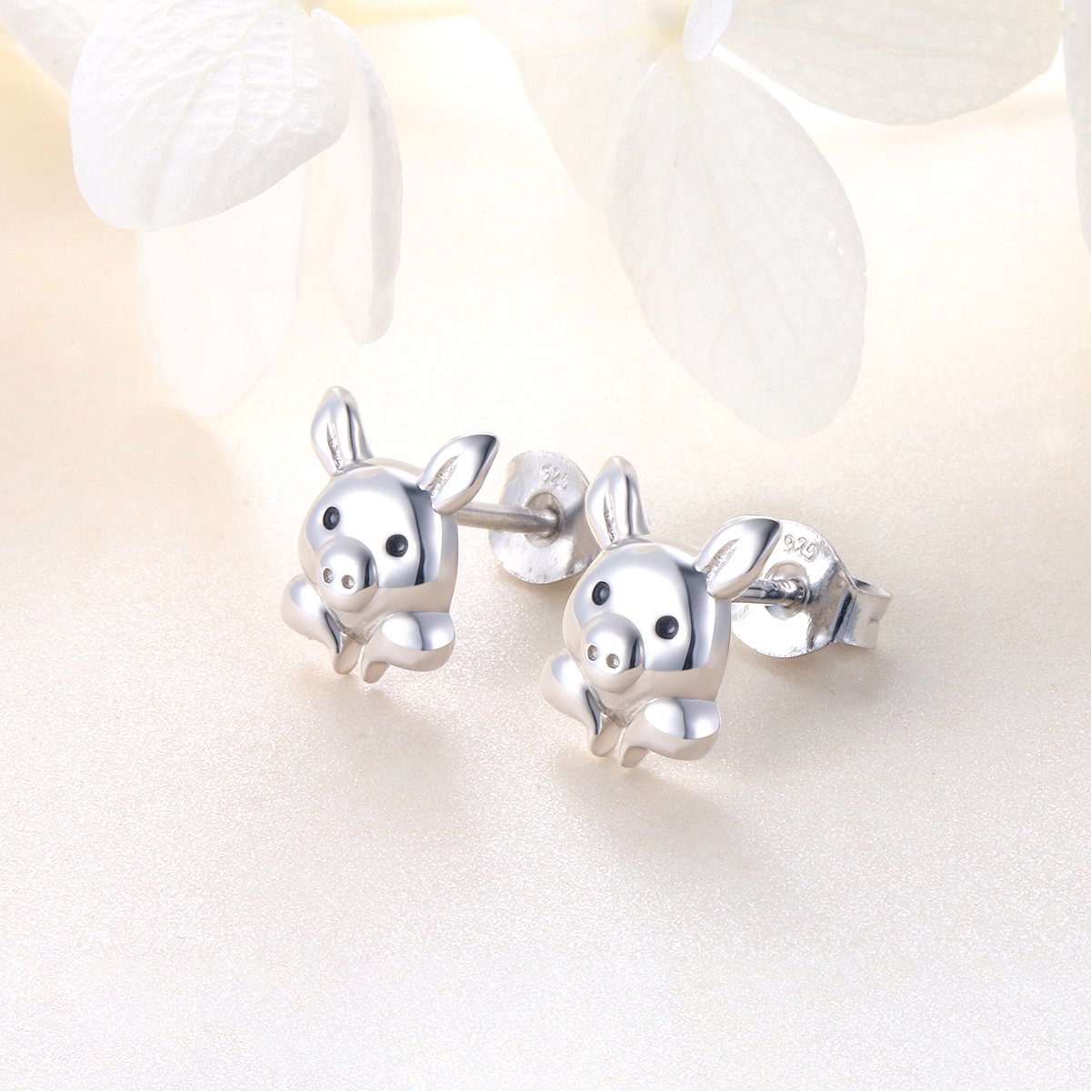 FLYOW 925 Sterling Silver Animal Earring Studs Cute Pig Earrings Women Pig Lover Gifts