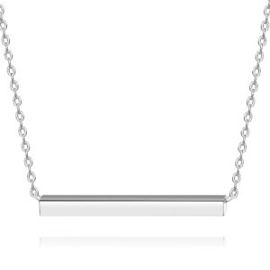 KristLand - Women Simple Bar Pendant Necklace Dainty 18K Gold Necklace Rose Gold Plated Simple Design Solid Circle, Heart Choker Chain Silver Necklaces for Women A Solid Bar Silver