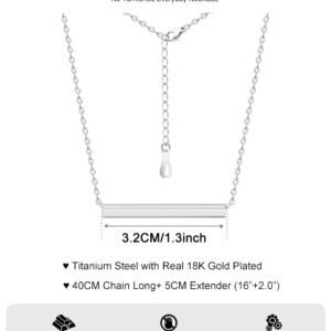 KristLand - Women Simple Bar Pendant Necklace Dainty 18K Gold Necklace Rose Gold Plated Simple Design Solid Circle, Heart Choker Chain Silver Necklaces for Women A Solid Bar Silver