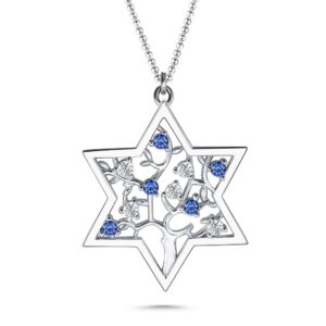 Jewish Necklace For Women Star Of David Tree Life Sterling Silver Cubic Zirconia Hannukah Judaism Judaica Yahuah Mezuzah Chai Hebrew Spiritual Birthday Jewelry Mom Mother Day Valentine Christmas Gifts