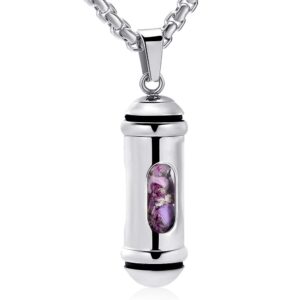 Oinsi Window of Glass Cylinder Cremation Urn Jewelry Keepsake Memorial Necklace Hold Ashes for Women (Silver Tone)