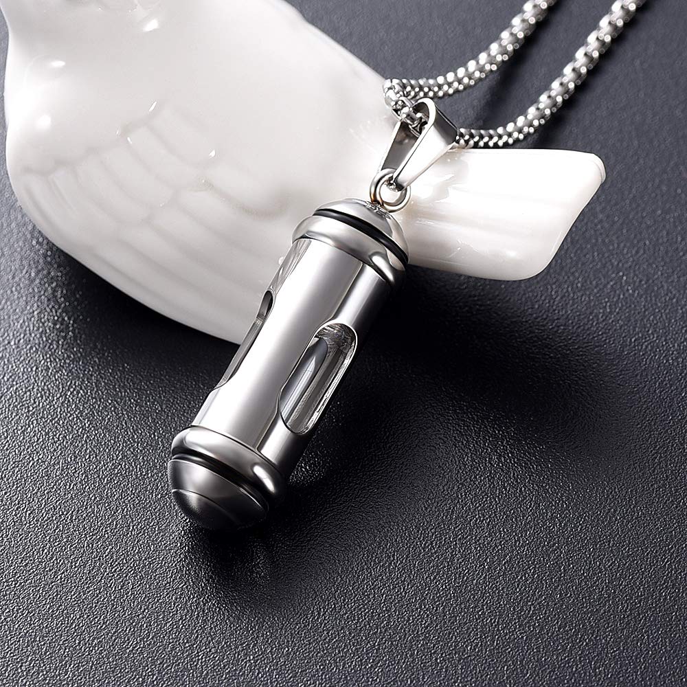 Oinsi Window of Glass Cylinder Cremation Urn Jewelry Keepsake Memorial Necklace Hold Ashes for Women (Silver Tone)