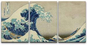 wall26 canvas print wall art set the great wave off kanagawa by hokusai cultural historic oil painting fine art reproduction scenic colorful for living room, bedroom, office - 16"x24" x 3 panels