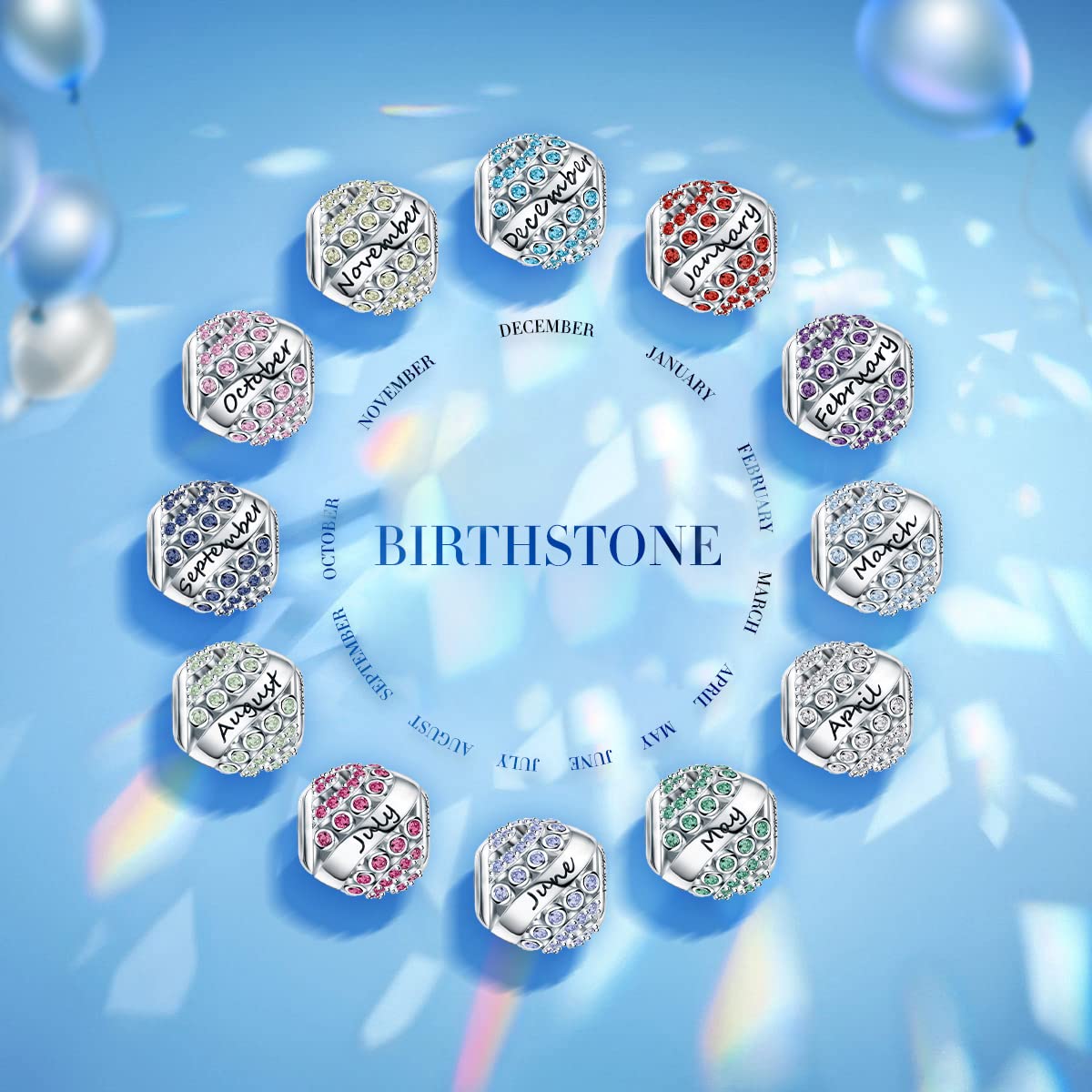 FOREVER QUEEN March Birthstone Charms for Charms Bracelet 925 Sterling Silver Bead Openwork Charms, Happy Birthday Charms for Bracelet and Necklace