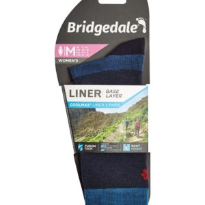 Bridgedale Women's Coolmax Base Layer Liner Socks - 2 Pack, Navy, Small