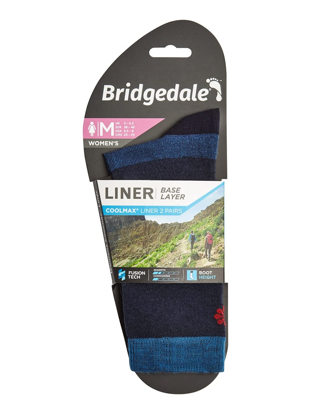 Bridgedale Women's Coolmax Base Layer Liner Socks - 2 Pack, Navy, Small