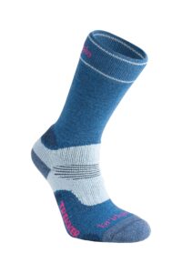 bridgedale women's hike midweight boot height- merino endurance socks, blue sky, large