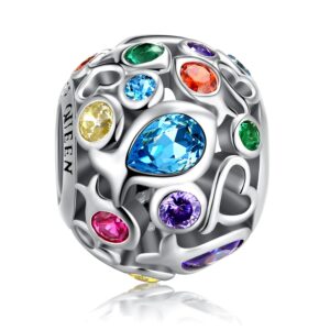 forever queen rainbow charm for charms bracelet, 925 sterling silver openwork beads colorful bead charm with skin-friendly fish cubic zircon stone perfect for bracelet necklace