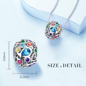 FOREVER QUEEN Rainbow Charm for Charms Bracelet, 925 Sterling Silver Openwork Beads Colorful Bead Charm with Skin-Friendly Fish Cubic Zircon Stone Perfect for Bracelet Necklace