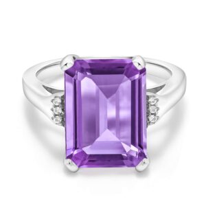 gem stone king 925 sterling silver purple amethyst engagement ring for women (6.32 cttw, emerald cut 14x10mm, gemstone birthstone, available in size 5, 6, 7, 8, 9)