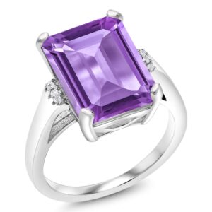 Gem Stone King 925 Sterling Silver Purple Amethyst Engagement Ring For Women (6.32 Cttw, Emerald Cut 14X10MM, Gemstone Birthstone, Available in size 5, 6, 7, 8, 9)