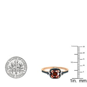 Dazzlingrock Collection 10K 6 MM Cushion Garnet & Round Blue & White Diamond Ladies Ring, Rose Gold, Size 9