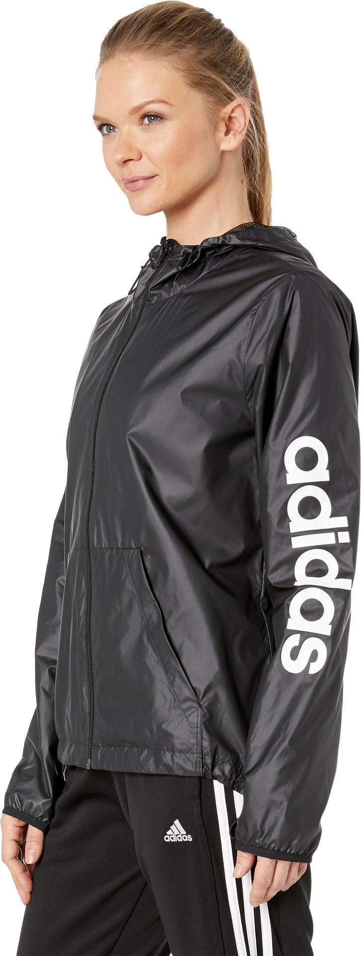 adidas Women's Essentials Linear Windbreaker, Black, Medium