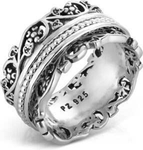 paz creations 925 sterling silver spinner ring/fidget ring/anxiety ring - 925 sterling silver rings for women, stylish boho ring (sterling silver, size 9)