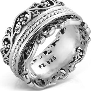 Paz Creations 925 Sterling Silver Spinner Ring/Fidget Ring/Anxiety Ring - 925 Sterling Silver Rings for Women, Stylish Boho Ring (Sterling Silver, Size 9)