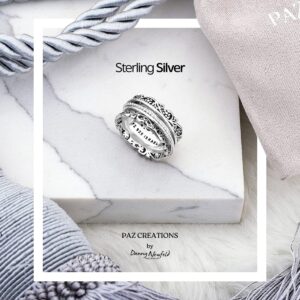 Paz Creations 925 Sterling Silver Spinner Ring/Fidget Ring/Anxiety Ring - 925 Sterling Silver Rings for Women, Stylish Boho Ring (Sterling Silver, Size 9)