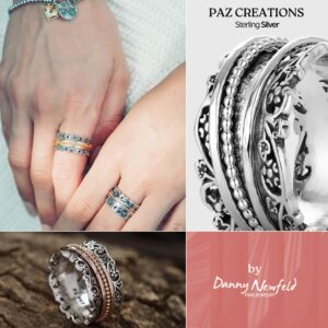 Paz Creations 925 Sterling Silver Spinner Ring/Fidget Ring/Anxiety Ring - 925 Sterling Silver Rings for Women, Stylish Boho Ring (Sterling Silver, Size 9)