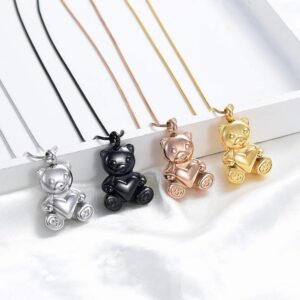 Cremation Jewelry - Teddy Bear Urn Necklace for Men Women with Mini Keepsake Urn Memorial Ash Jewelry