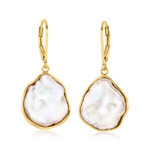 ross-simons 15-17mm cultured baroque keshi pearl drop earrings in 18kt gold over sterling