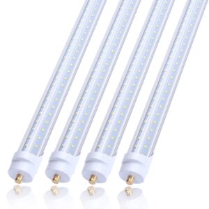 jomitop t8 8ft led tube light 8 foot,need bypass ballast, 65w v shaped single pin fa8 base,6000k cool white, (replace 150w led fluorescent bulbs),dual-ended power ac 85-277v 4 pack