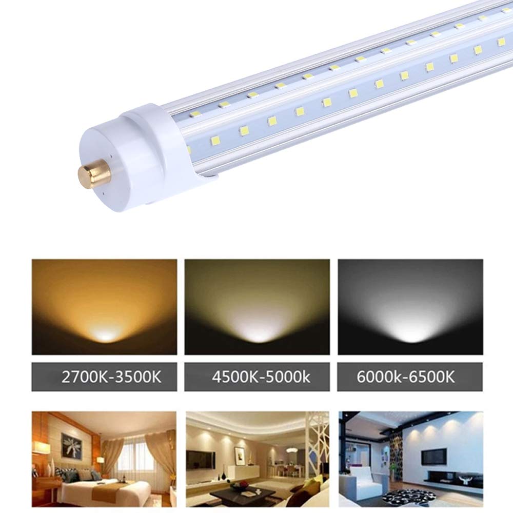 JOMITOP T8 8FT LED Tube Light 8 Foot,Need Bypass Ballast, 65W V Shaped Single Pin FA8 Base,6000K Cool White, (Replace 150W LED Fluorescent Bulbs),Dual-Ended Power AC 85-277V 4 Pack