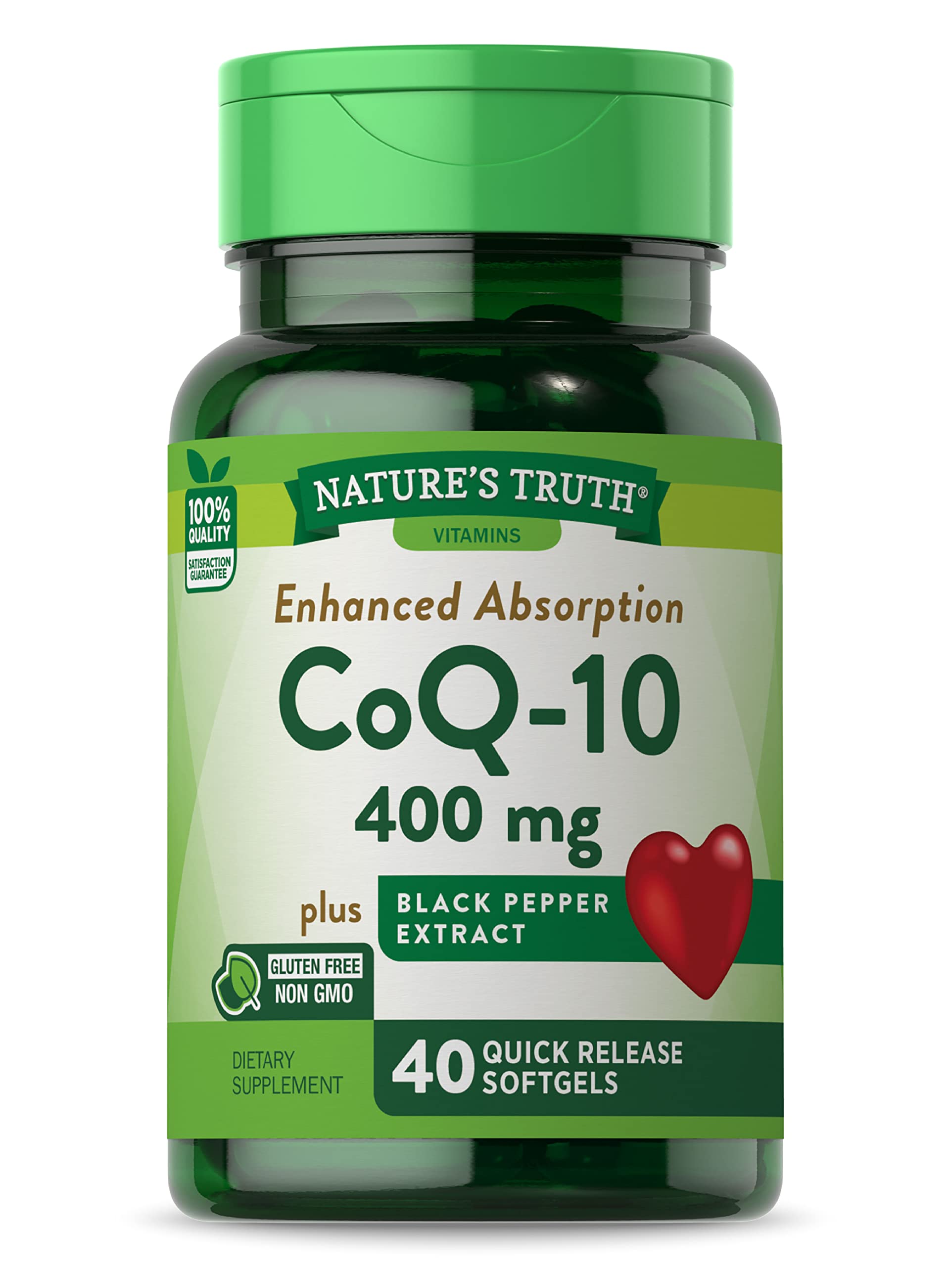 Nature's Truth Co-Q10 400mg | 40 Softgels | Maximum Strength Supplement | Enhanced Absorption | Non-GMO, Gluten Free