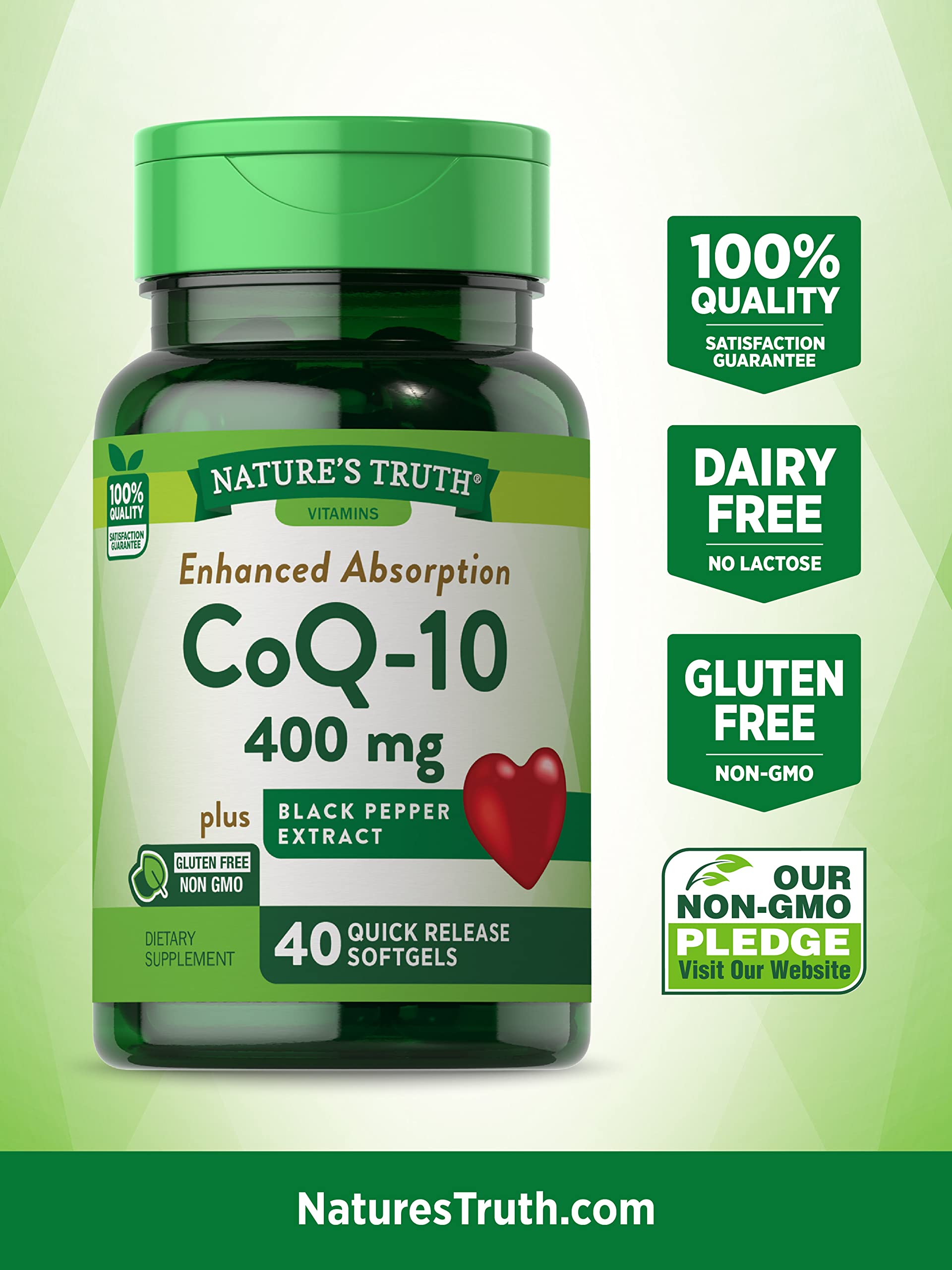 Nature's Truth Co-Q10 400mg | 40 Softgels | Maximum Strength Supplement | Enhanced Absorption | Non-GMO, Gluten Free