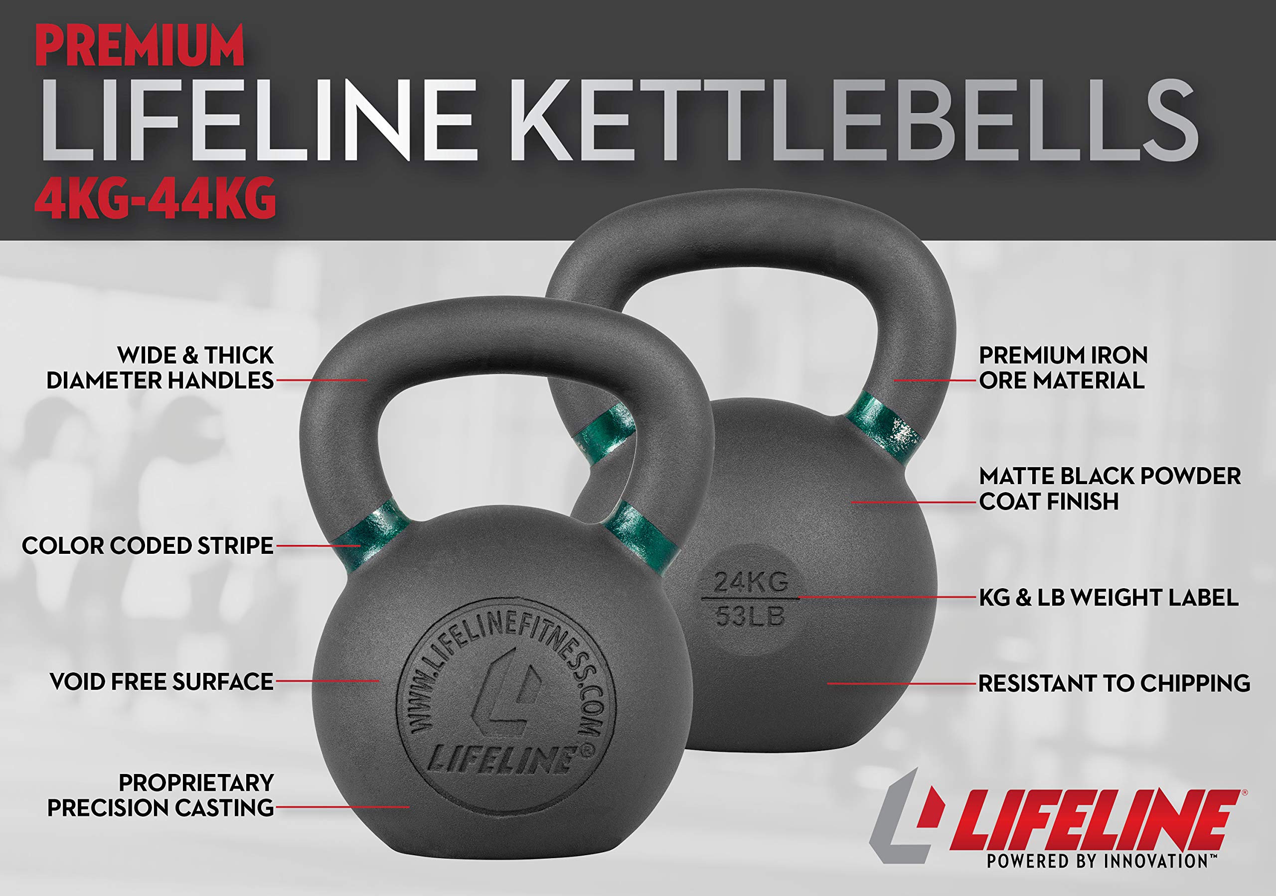 Lifeline Kettlebell Weight – 24 kg/53 lb , Black