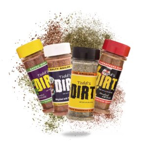 Todd’s DIRT - All Purpose Seasoning & BBQ Rub 4 Pack Sampler Set, Gourmet Seasonings and Rubs that are GREAT ON EVERYTHING, Low Sodium and 100% All Natural With No MSG & Gluten-Free