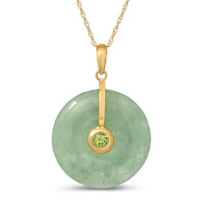 Regalia by Ulti Ramos 14K Yellow Gold 21mm Round Jade Pendant Necklace with Gemstone 17" (Green)