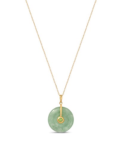 Regalia by Ulti Ramos 14K Yellow Gold 21mm Round Jade Pendant Necklace with Gemstone 17" (Green)