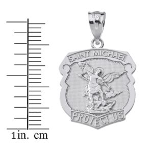 925 Sterling Silver Saint Michael Protect Us Shield Shaped Medal Pendant