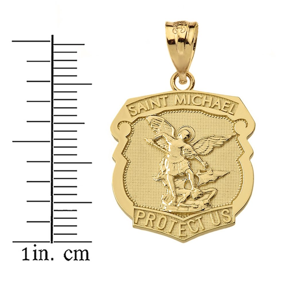 10k Yellow Gold Saint Michael Protect Us Shield Shaped Medal Pendant