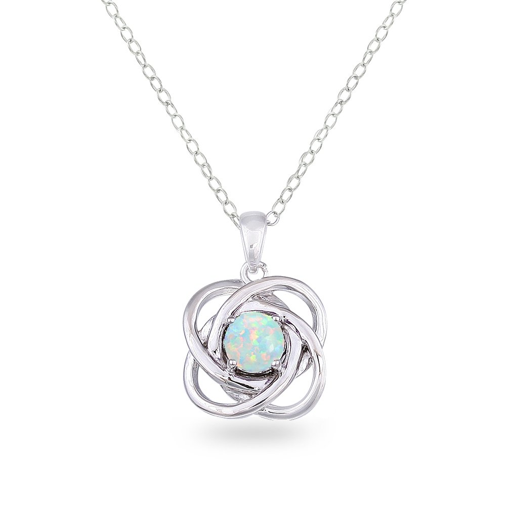 B. BRILLIANT Sterling Silver Synthetic White Opal Polished Love Knot Pendant Necklace for Women