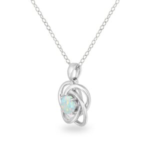 B. BRILLIANT Sterling Silver Synthetic White Opal Polished Love Knot Pendant Necklace for Women