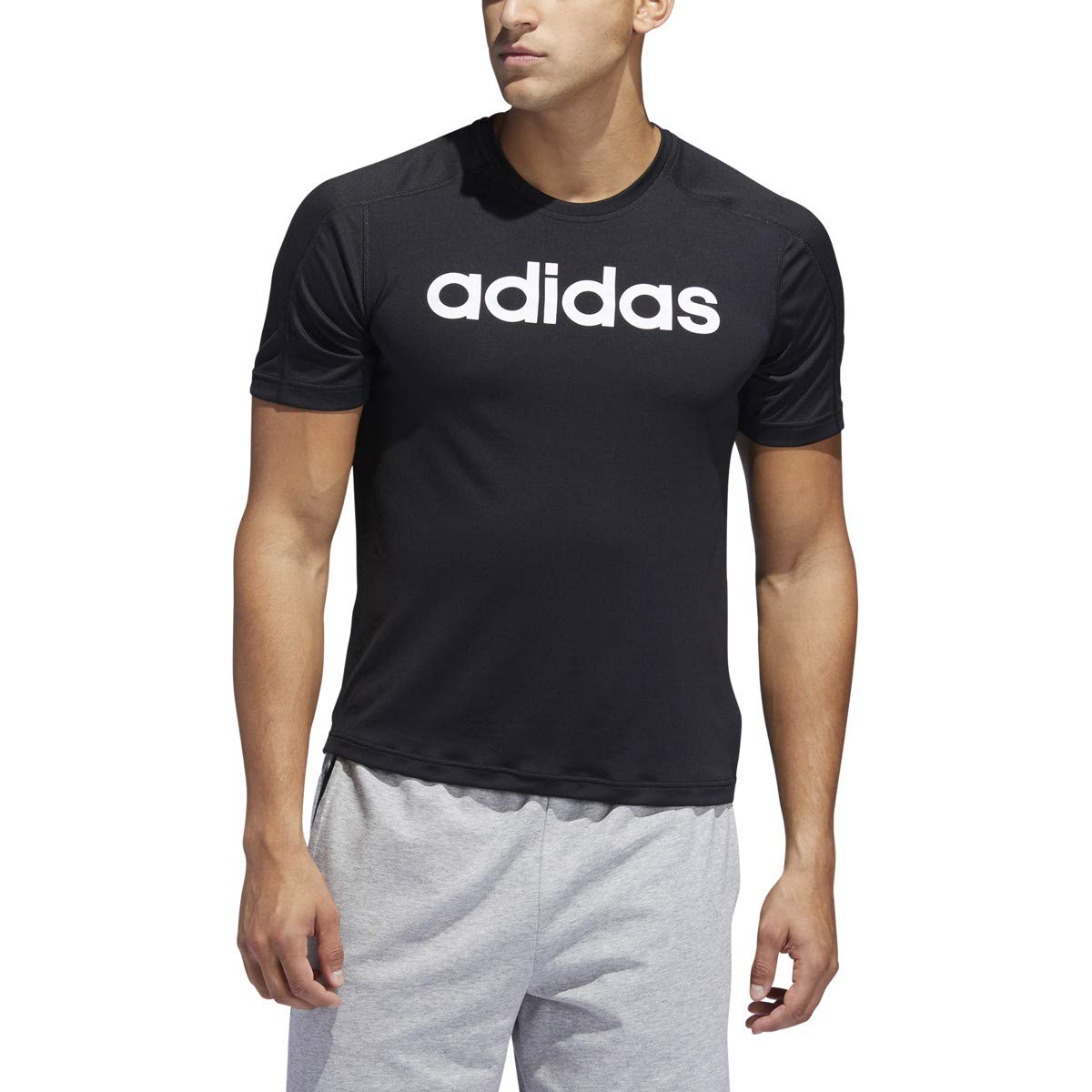 adidas Men's Designed 2 Move Linear Logo Tee, Black/White, Medium