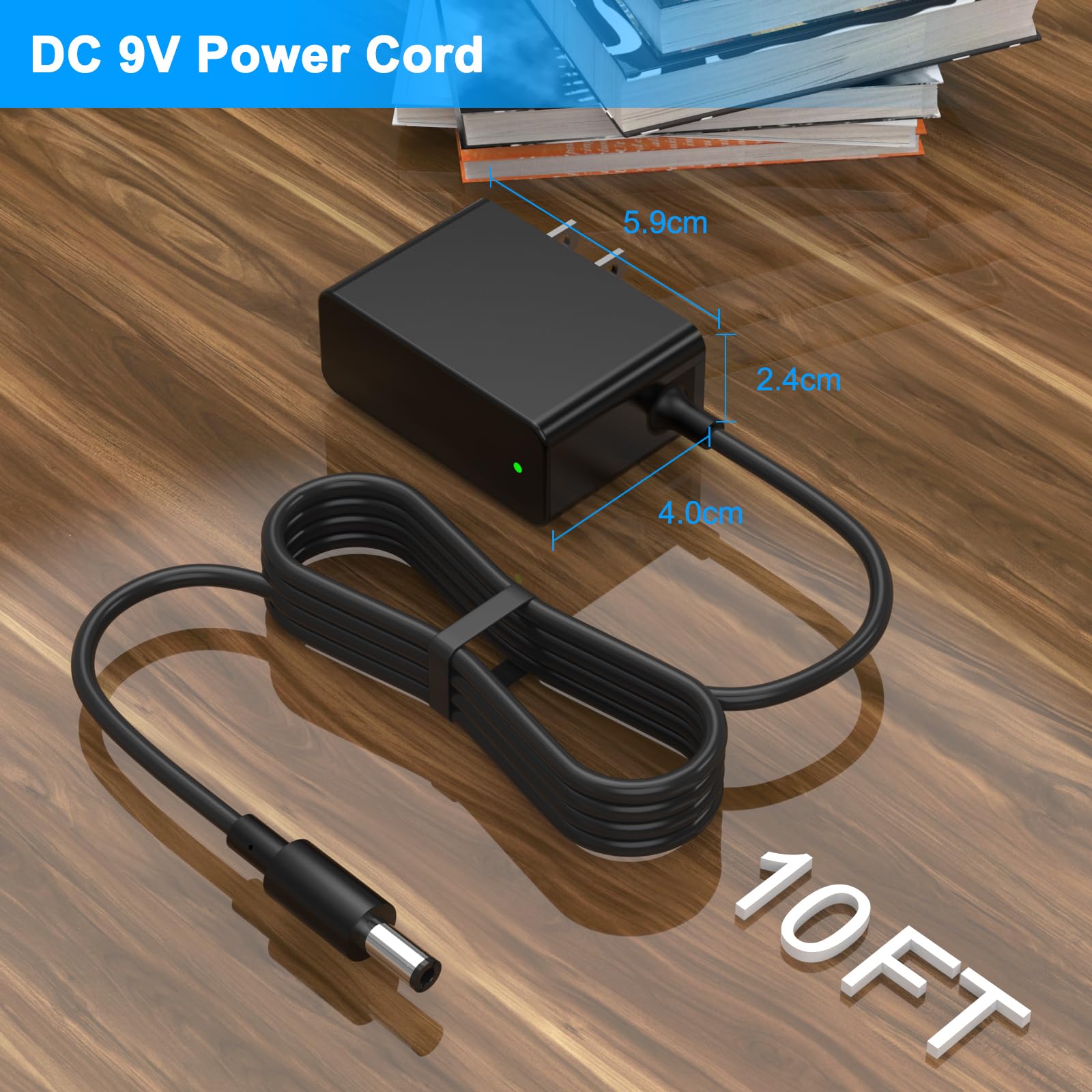 9V AC Power Supply Adapter for BOSS Guitar Pedal Compatible with Boss OC-5 RC-1 CH-1 SY-1 DD-8 RV-6 CS-3 MT-2 SD-1 MT-2W BD-2W PSA-120S ME-80 GT-100 DB-90, Casio Keyboard, Center Negative (10FT)