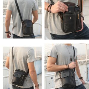 BULLCAPTAIN Genuine Leather Men Bags Small Shoulder Crossbody Bag for Men Everyday Casual Travel Messenger Bag Handbag (black)