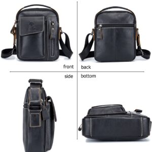 BULLCAPTAIN Genuine Leather Men Bags Small Shoulder Crossbody Bag for Men Everyday Casual Travel Messenger Bag Handbag (black)