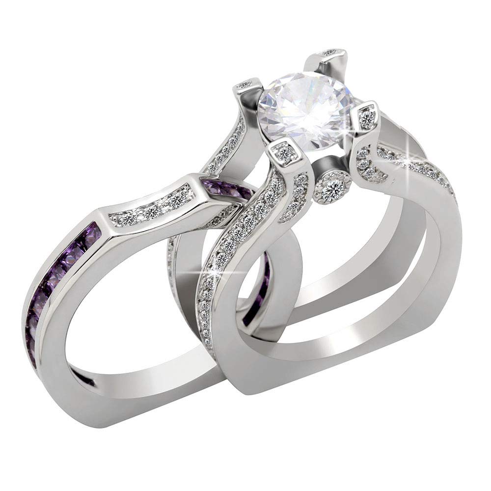 Ginger Lyne Collection Skylar Engagement Ring Wedding Purple CZ Band Bridal Set Size 7