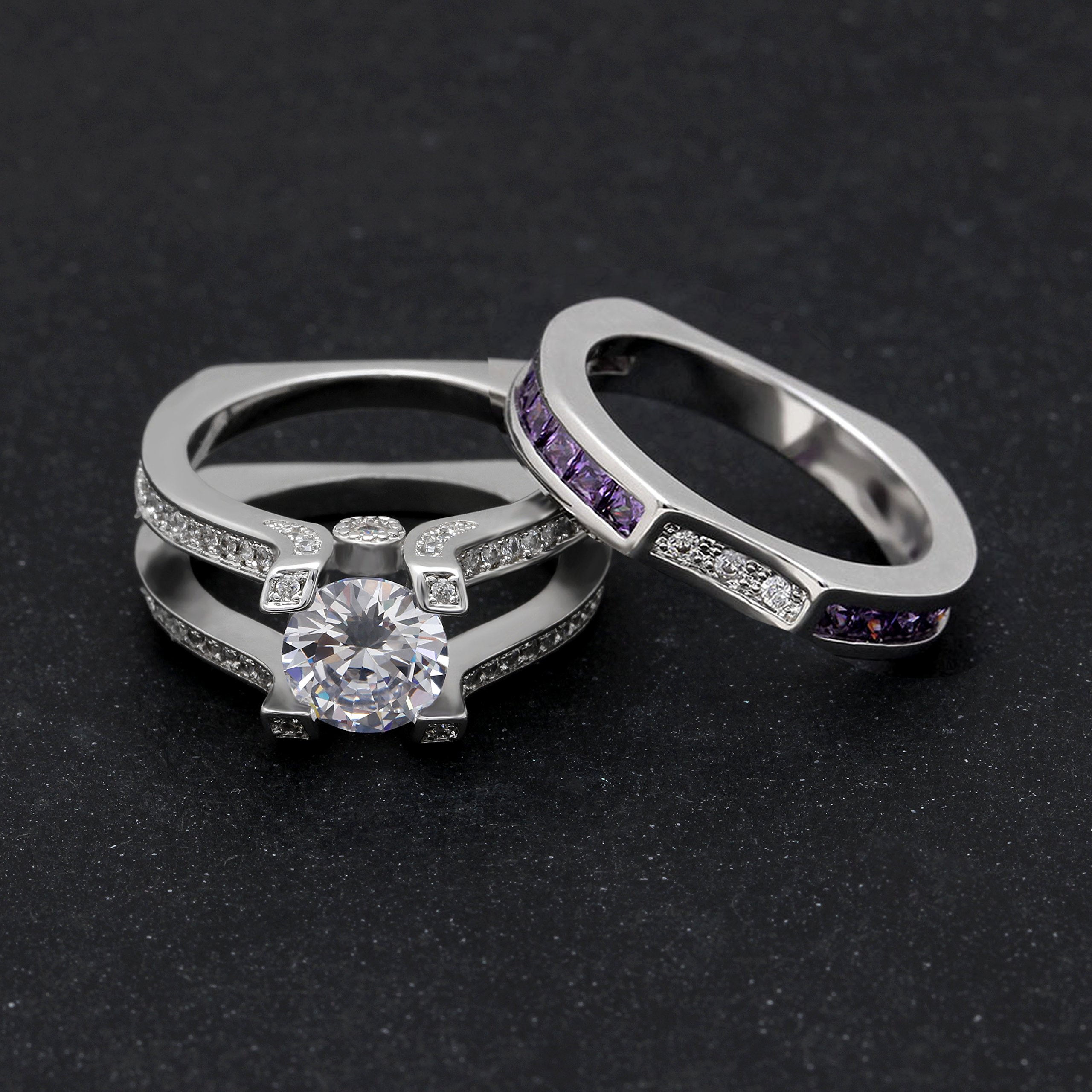 Ginger Lyne Collection Skylar Engagement Ring Wedding Purple CZ Band Bridal Set Size 7