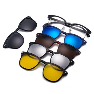 jim halo magnetic 5pcs polarized clip-on sunglasses square lenses plastic frame for night driving (2218a)