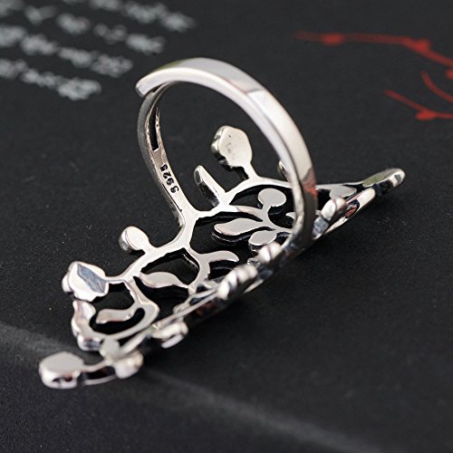 BALMORA 925 Sterling Silver Open Rings for Women Girls Hollow-Out Flower Leaves Wide Finger Ring Adjustable For US Size 7-12