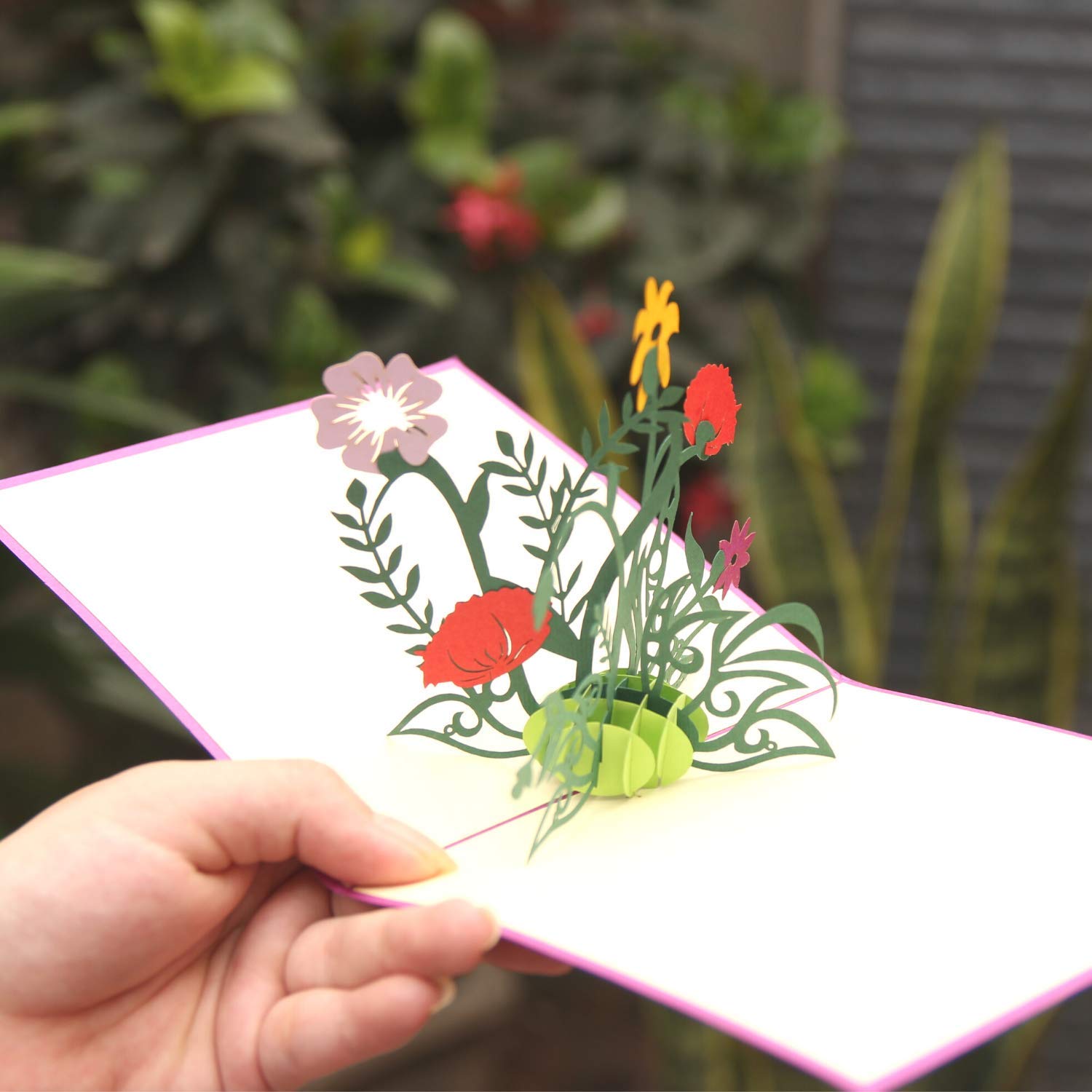 CUTE POPUP - Mother's Day Card, Birthday Card Pop Up with 3D Gorgeous Wild Flowers, Thinking of You Cards, Get Well Soon Card, Valentines Day Card, Best Wishes to Mom, Grandma on any Occasion