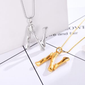 FOCALOOK Statement Bamboo Necklace, 14K Gold Plated Initial Name Pendant Necklace for Women - Big Bamboo Letter Charm Necklace(With Gift Box)