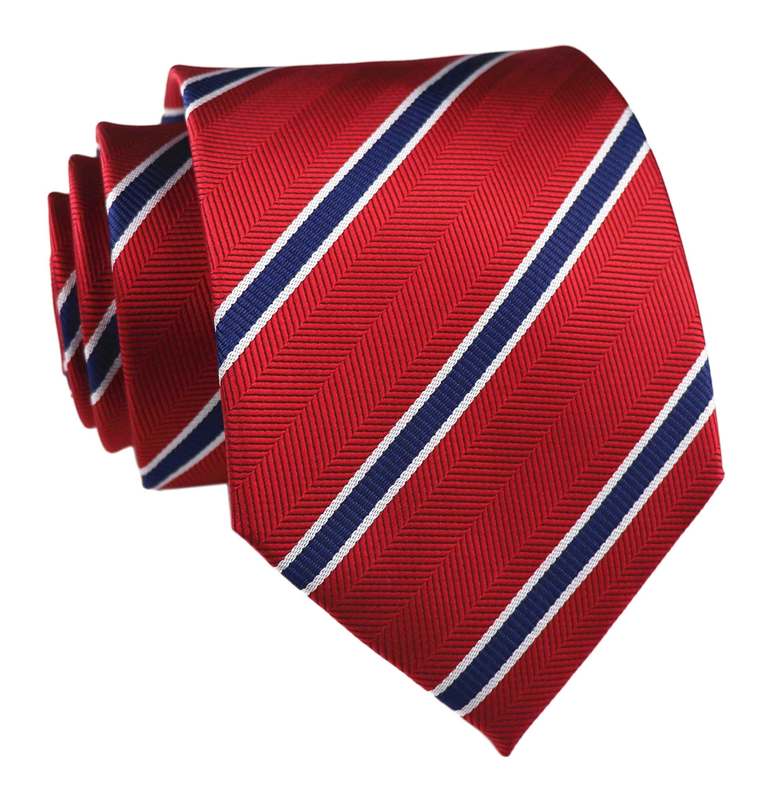 Elfeves Men Repp Red and Blue Slim Ties Narrow Striped Woven Office Matching uk Neckties