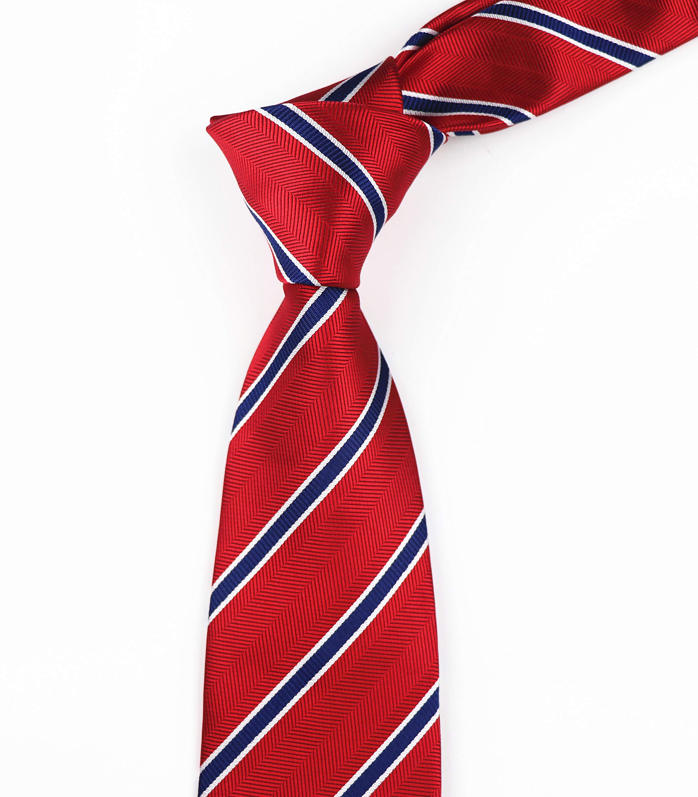 Elfeves Men Repp Red and Blue Slim Ties Narrow Striped Woven Office Matching uk Neckties