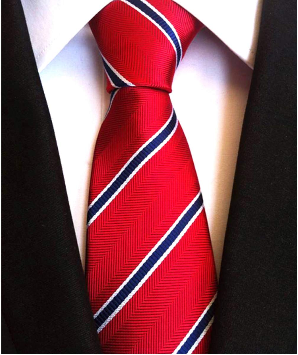 Elfeves Men Repp Red and Blue Slim Ties Narrow Striped Woven Office Matching uk Neckties